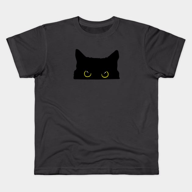 Peeking Black Kitty Cat Silhouette Kids T-Shirt by ACGraphics